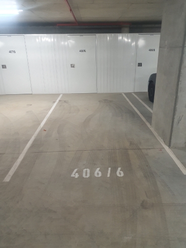 Large parking space in covered garage of the Ruby building, Gungahlin city center.