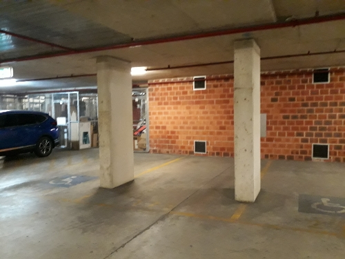 Secure, basement parking close to public transport, offices and shops.