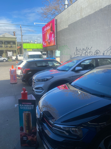 Great space in front of local convenience store, close to public transports.