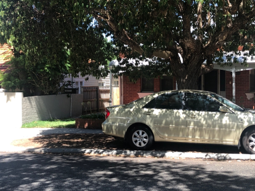 Great shaded car parking space on verge under tree cover